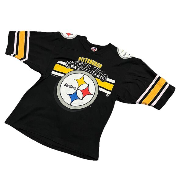 Pittsburgh Steelers NFL 1996 Big Print Striped Sleeves Jersey Style T Shirt Med - Picture 5 of 8